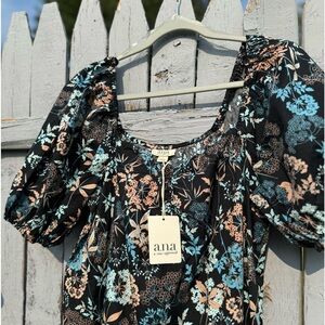 A.N.A WOMENS DRESS SMALL MADELINE FLORA PUFF SHORT SLEEVE COTTON NEW WITH TAGS!